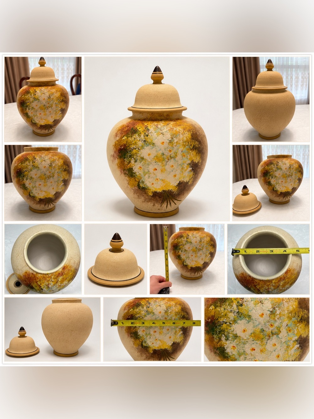 Hand Painted Floral Lidded Ceramic Ginger Jar / Decorative Vase